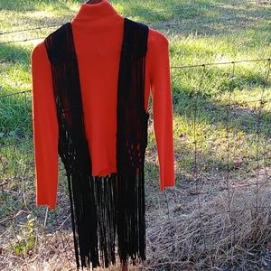 Festival black long Vest Cardigan size small